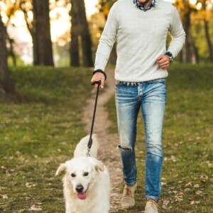 man walking pretty dog