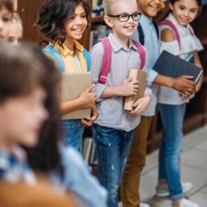 School kids with books